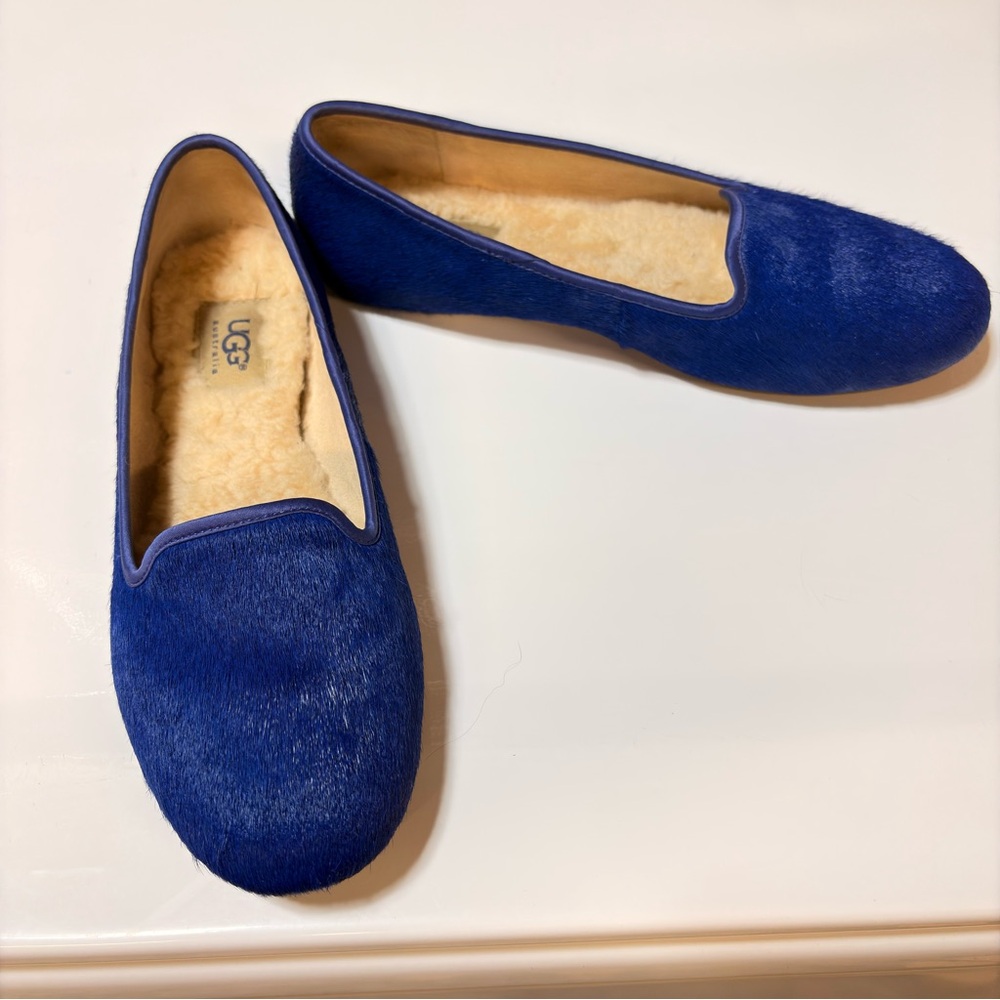 UGG Alloway Blue Calf Hair Loafers Womens Sz 7 Slip On Flats designer Casual